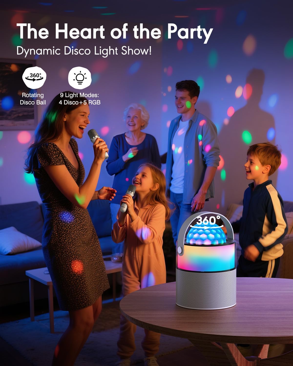Karaoke Machine with Disco LED Lights