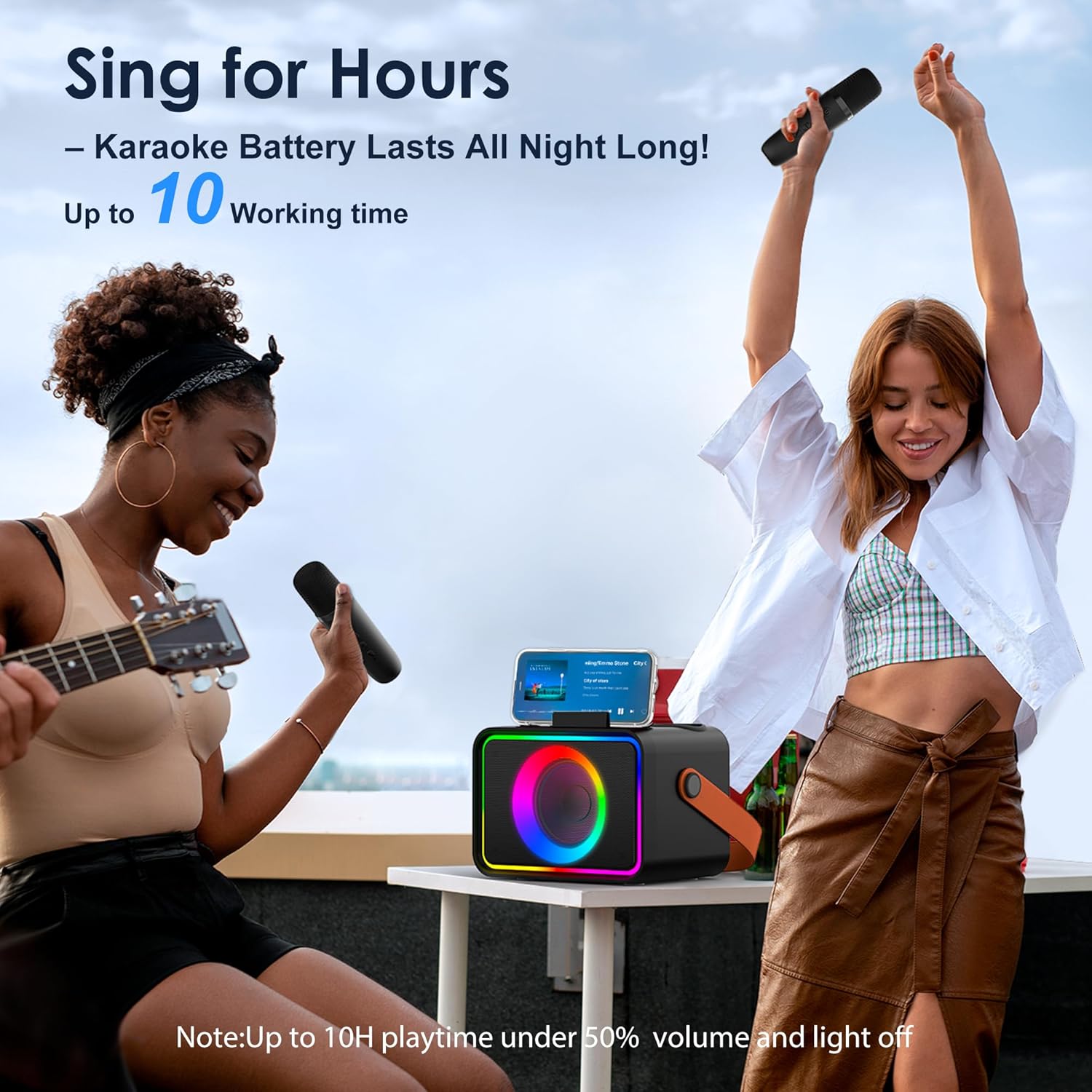 Portable Bluetooth Speaker with 2 Wireless Microphone