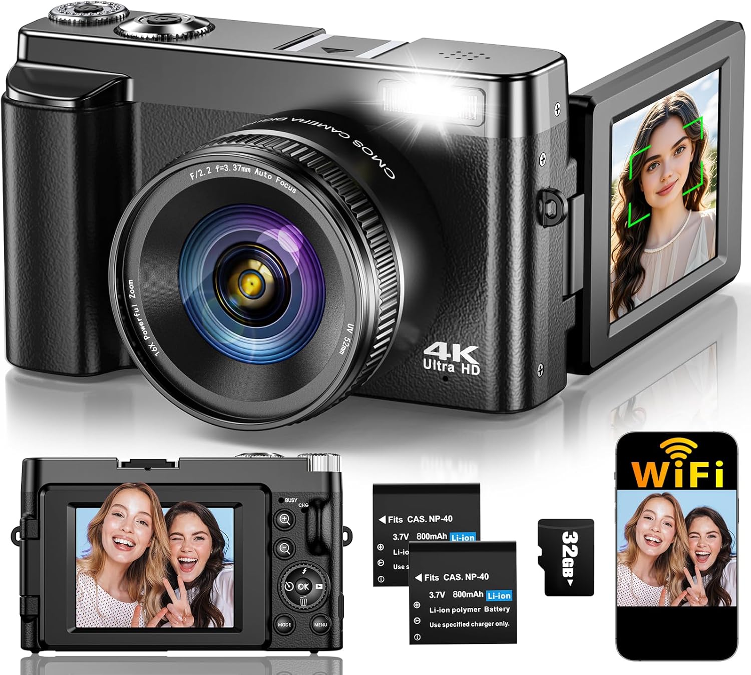 4K Digital Camera for Photography Autofocus, Upgraded 64MP WiFi Vlogging Camera