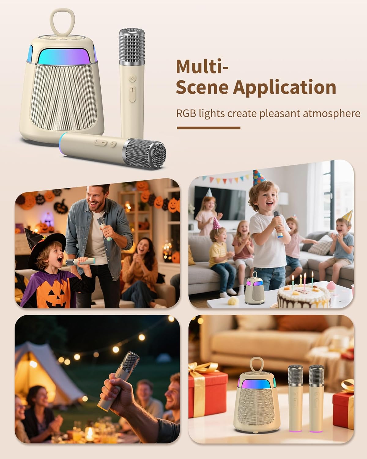 Karaoke Machine for Kids & Adults Portable Bluetooth Speaker with 2 Wireless Karaoke Microphones